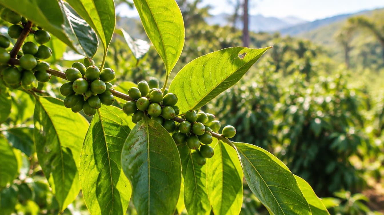 Healthy green coffee leaves in full sunlight